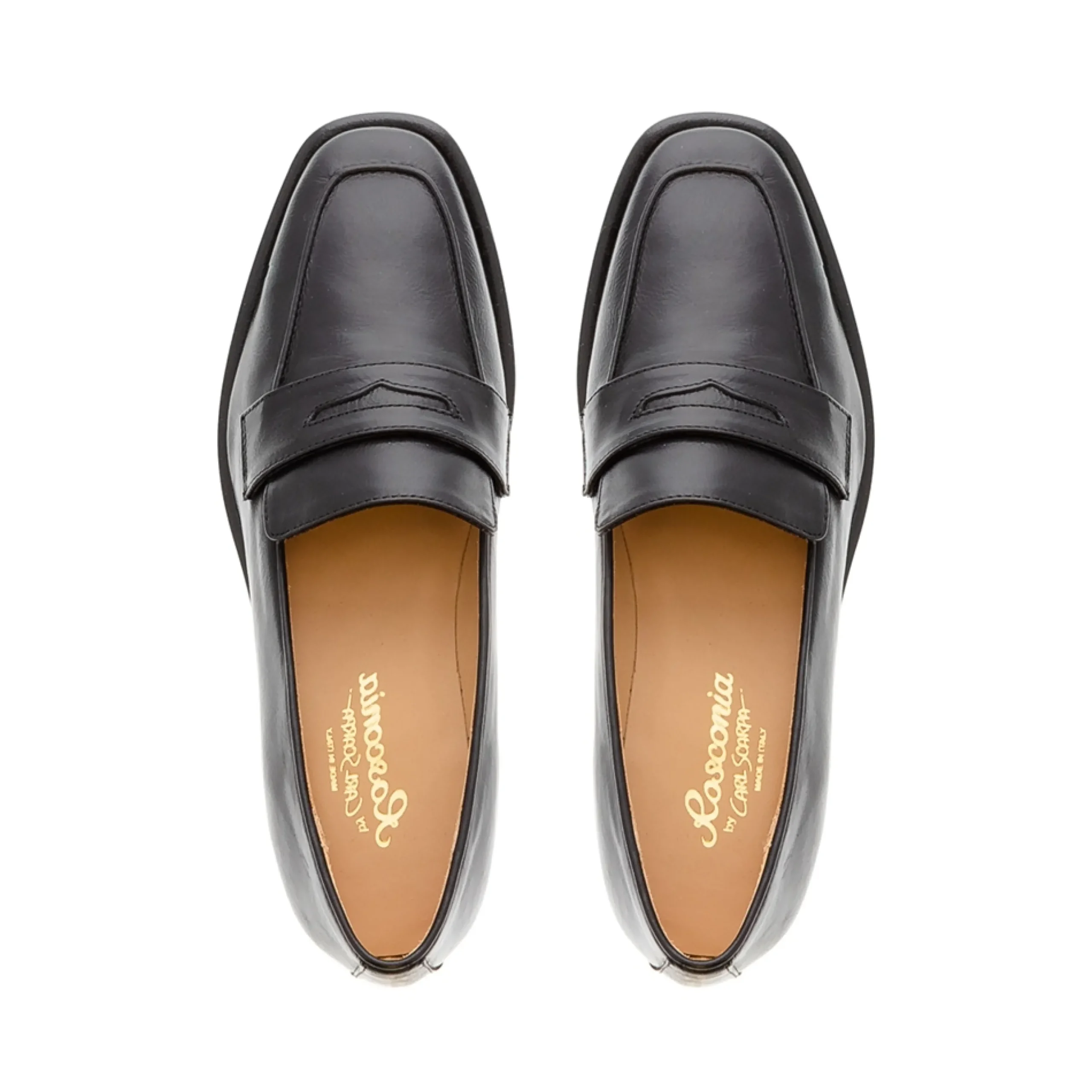 Angeilca Black Leather Penny Loafers