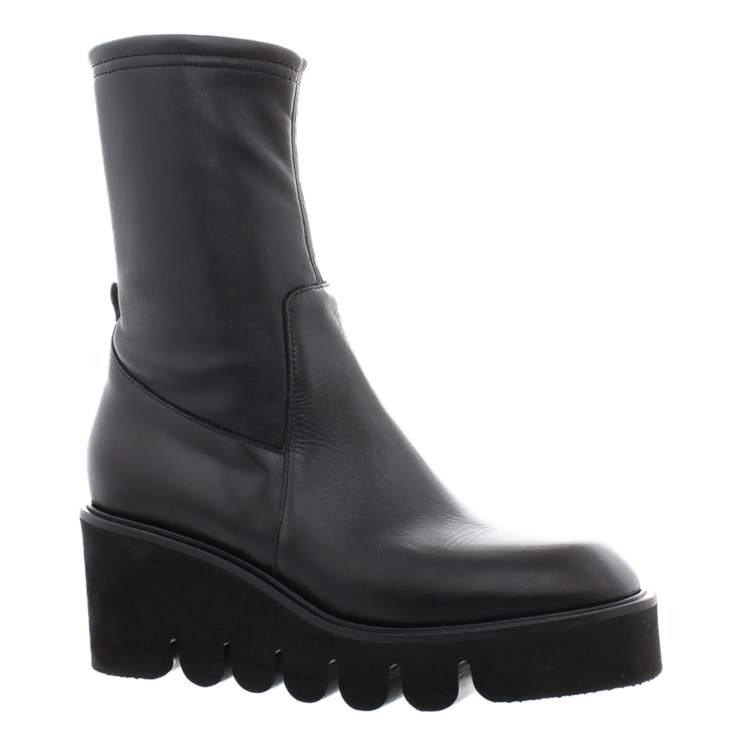 Ariel Black Leather Wavesole Ankle Boots