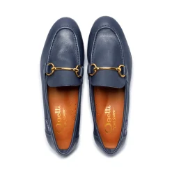 Arlie Navy Leather Snaffle Loafers
