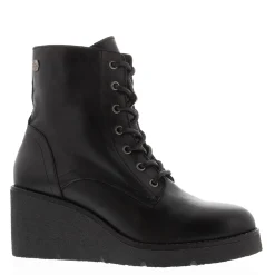 Bologna Black Leather Wedge Heel Ankle Boots