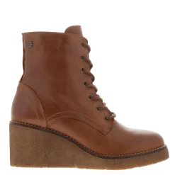 Bologna Tan Leather Wedge Heel Ankle Boots