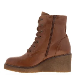 Bologna Tan Leather Wedge Heel Ankle Boots