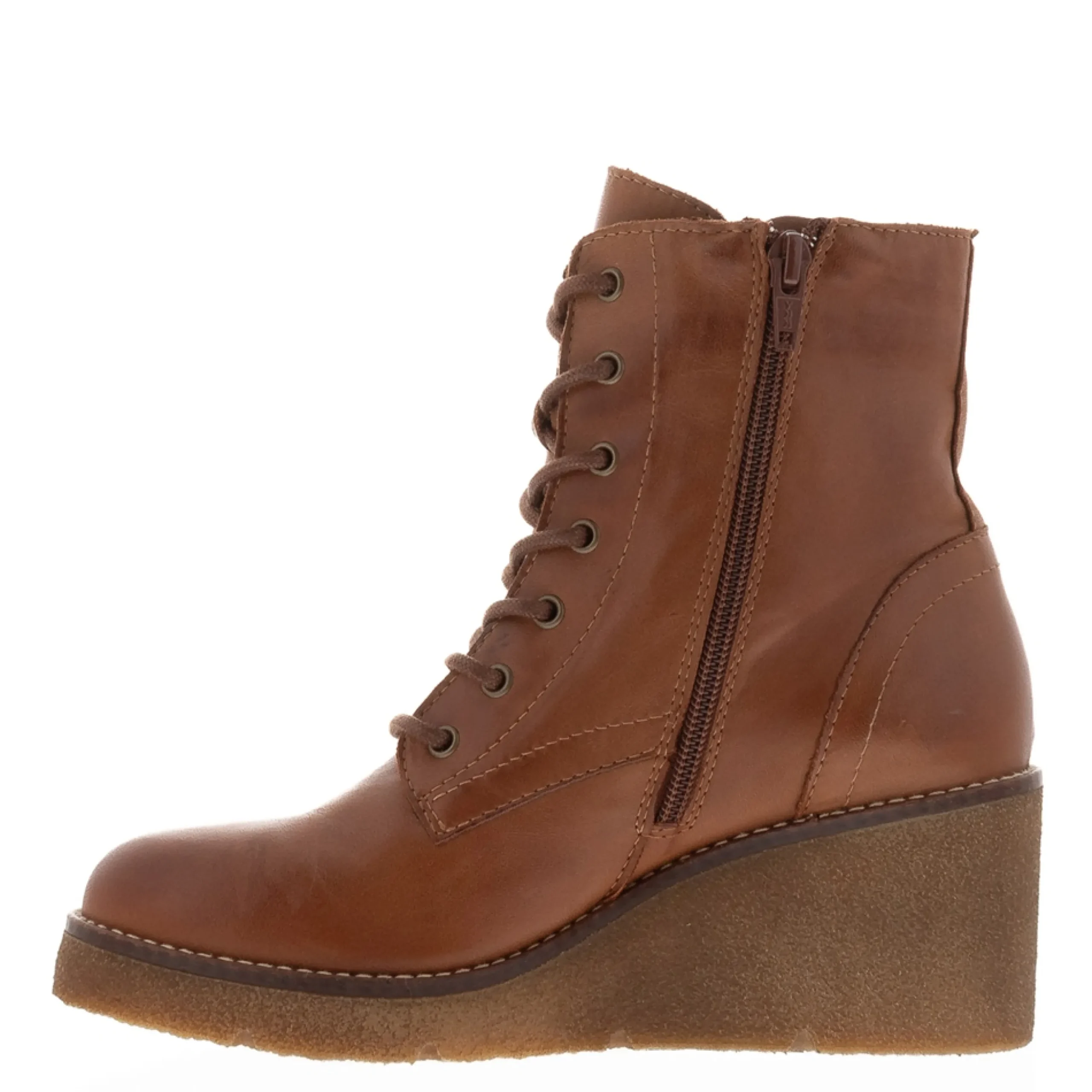 Bologna Tan Leather Wedge Heel Ankle Boots