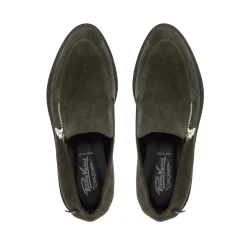 Bronte Green Leather Zip Up Wedge Loafers