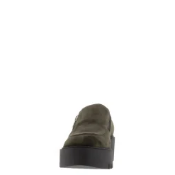 Bronte Green Leather Zip Up Wedge Loafers