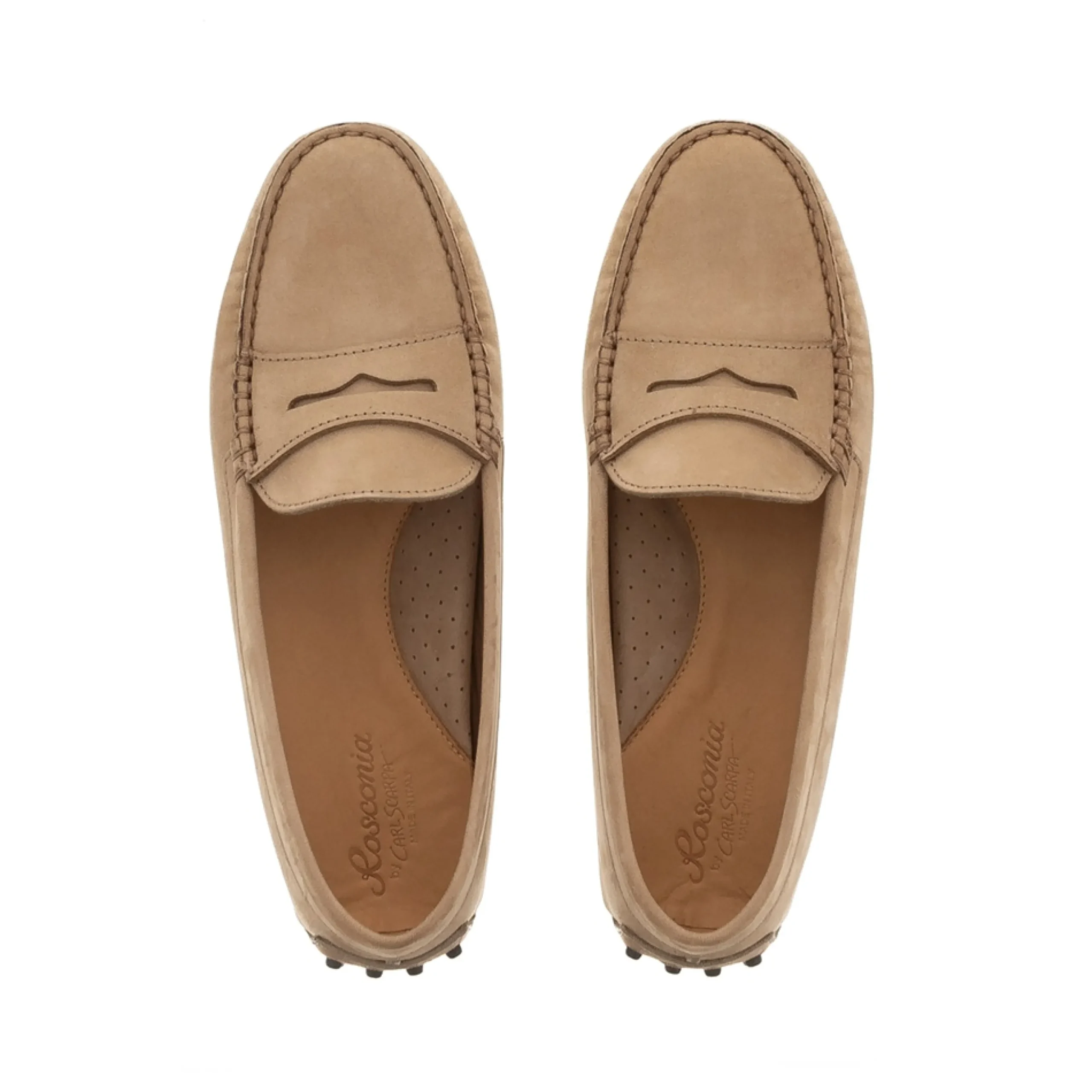 Domenica Beige Nubuck Suede Penny Loafers