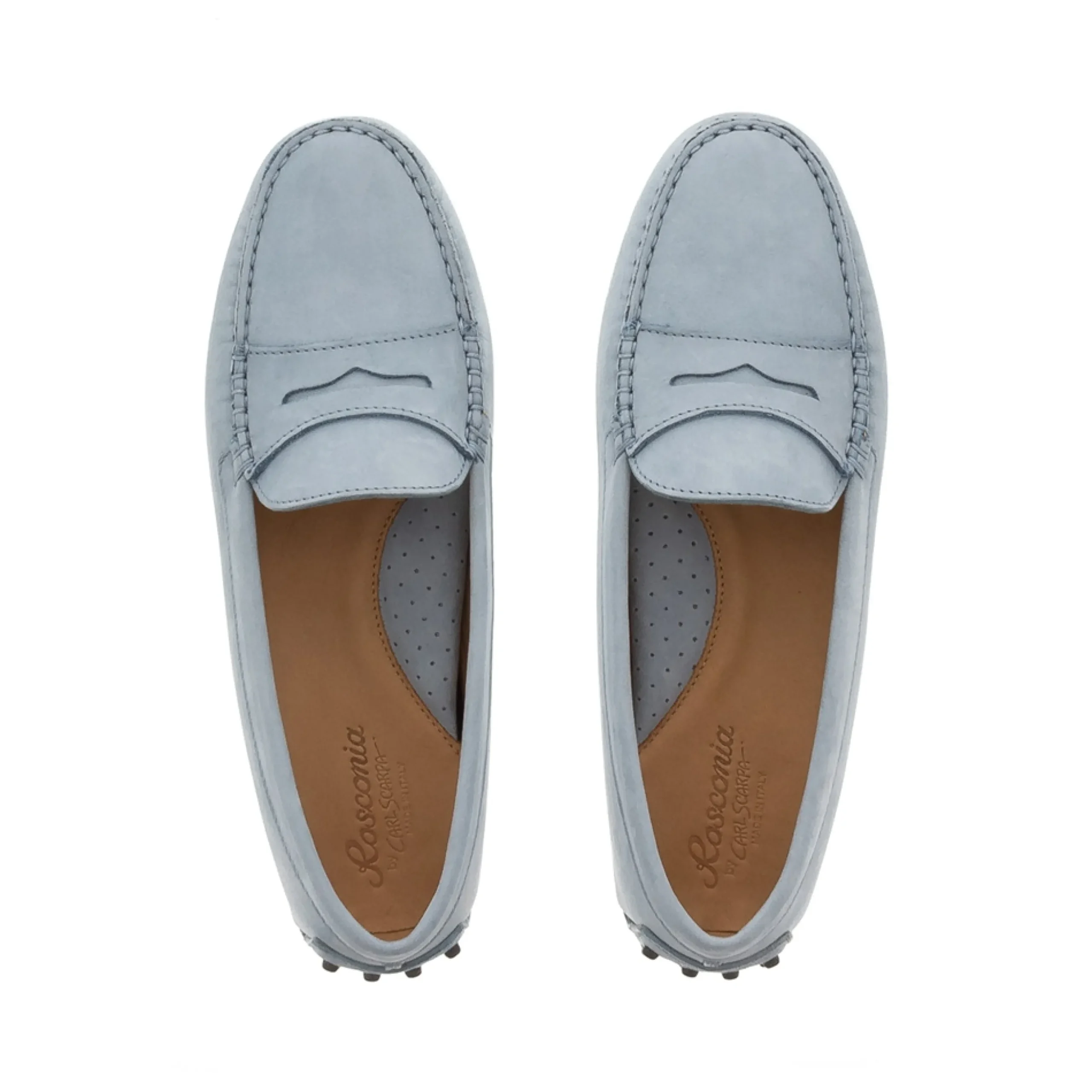 Domenica Light Blue Nubuck Suede Penny Loafers
