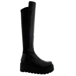 East Black Flatform Leather Knee High Boots