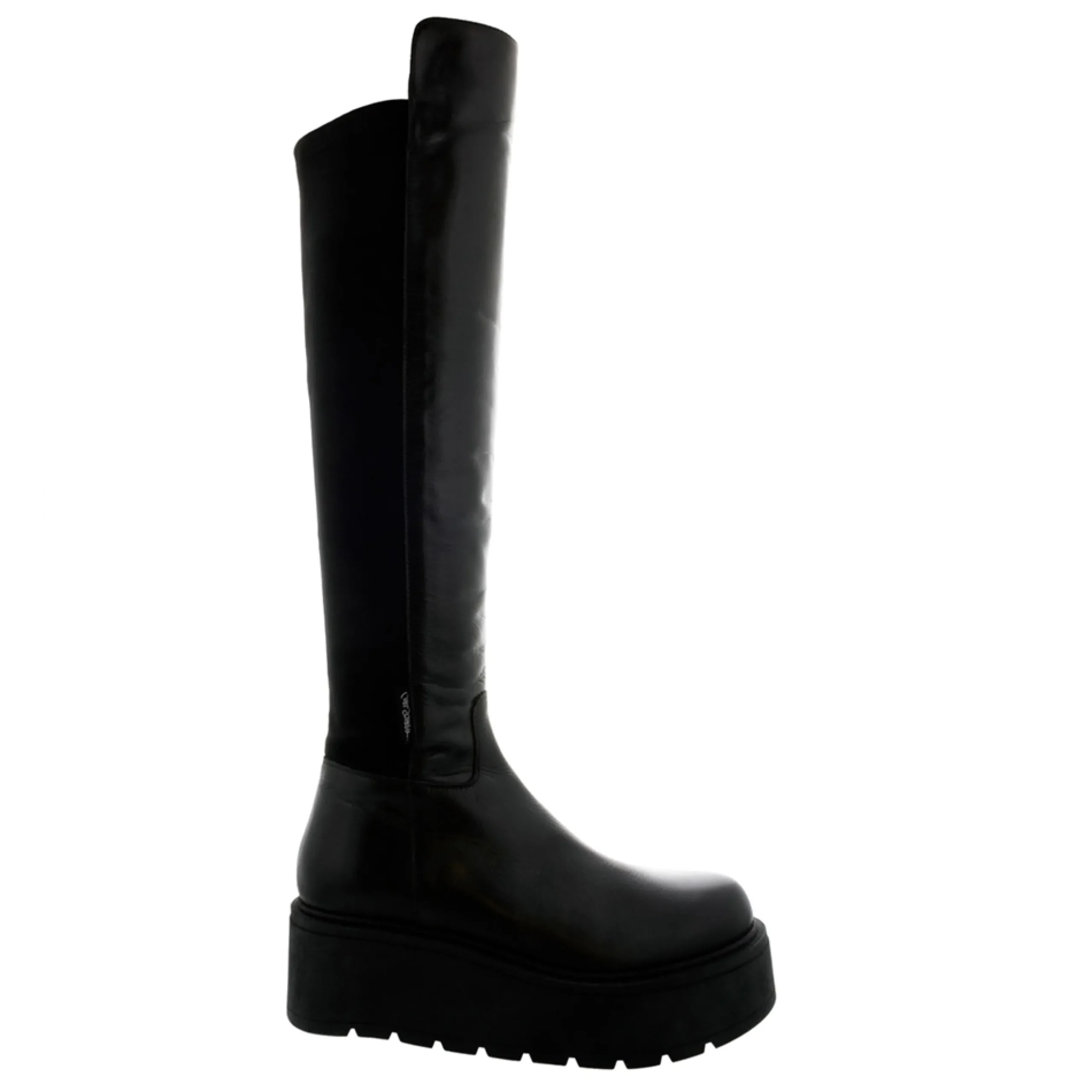 East Black Flatform Leather Knee High Boots