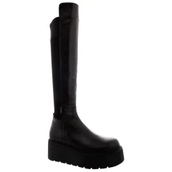 East Black Flatform Leather Knee High Boots