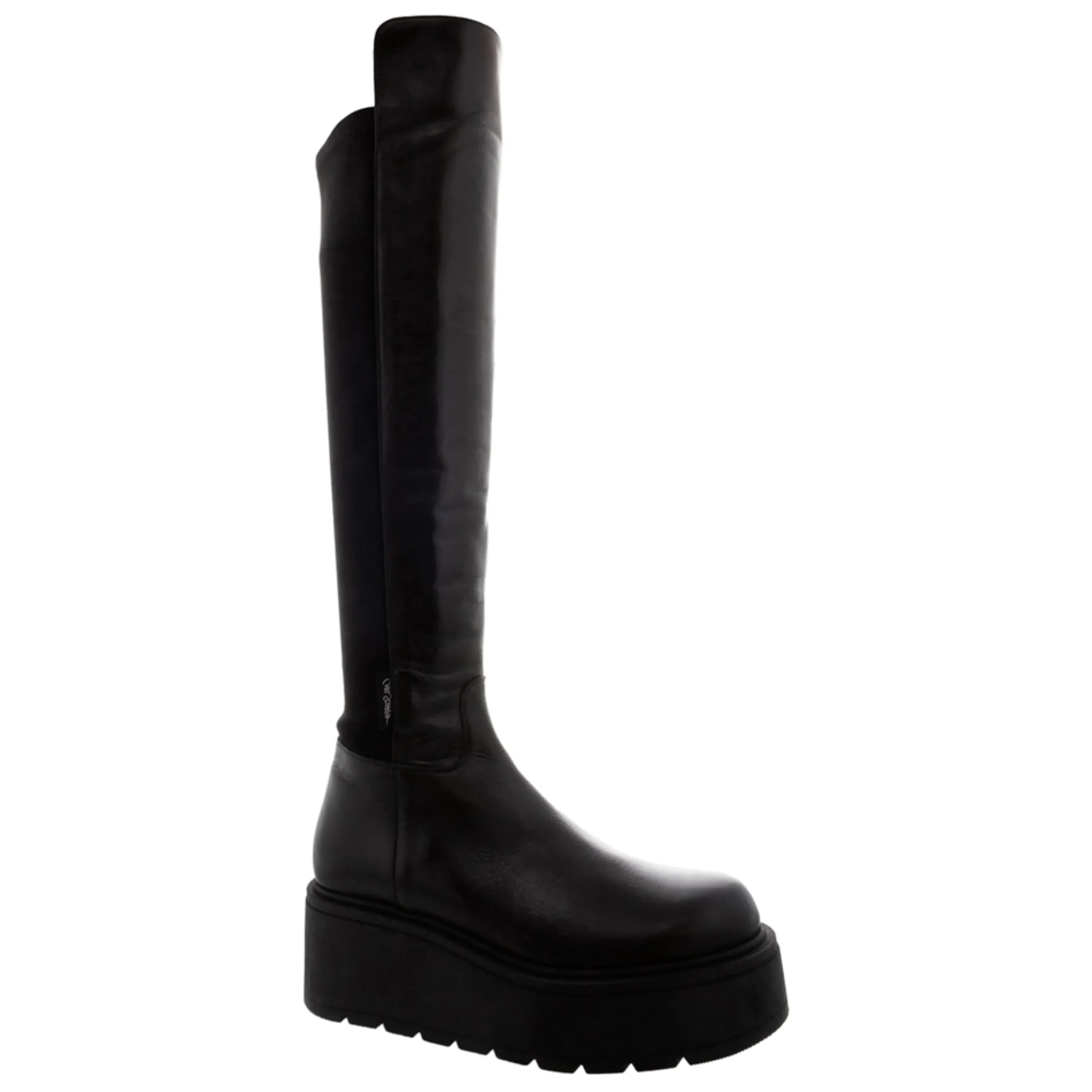 East Black Flatform Leather Knee High Boots