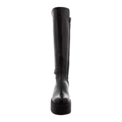 East Black Flatform Leather Knee High Boots