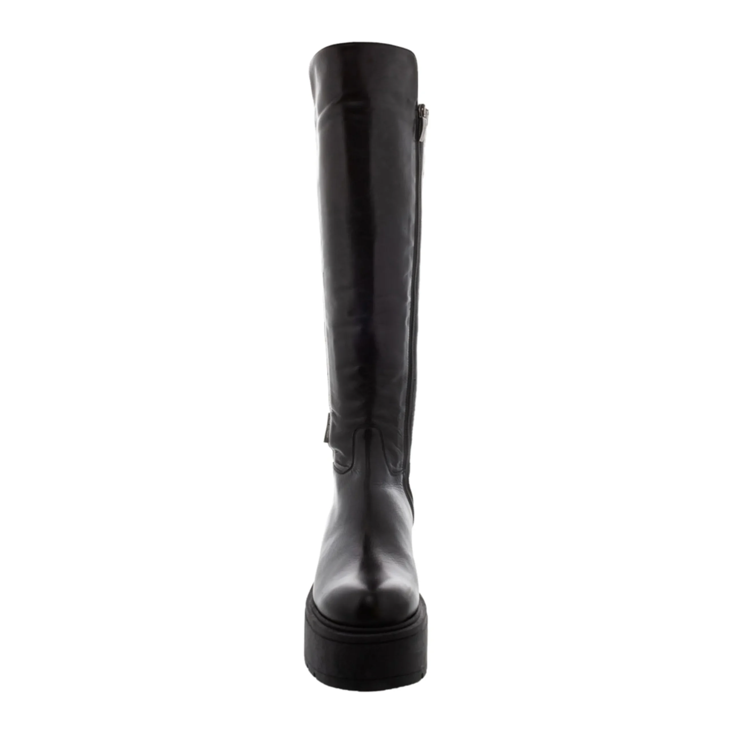East Black Flatform Leather Knee High Boots