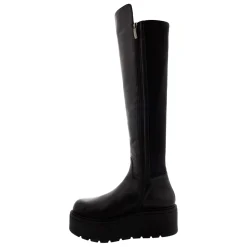 East Black Flatform Leather Knee High Boots