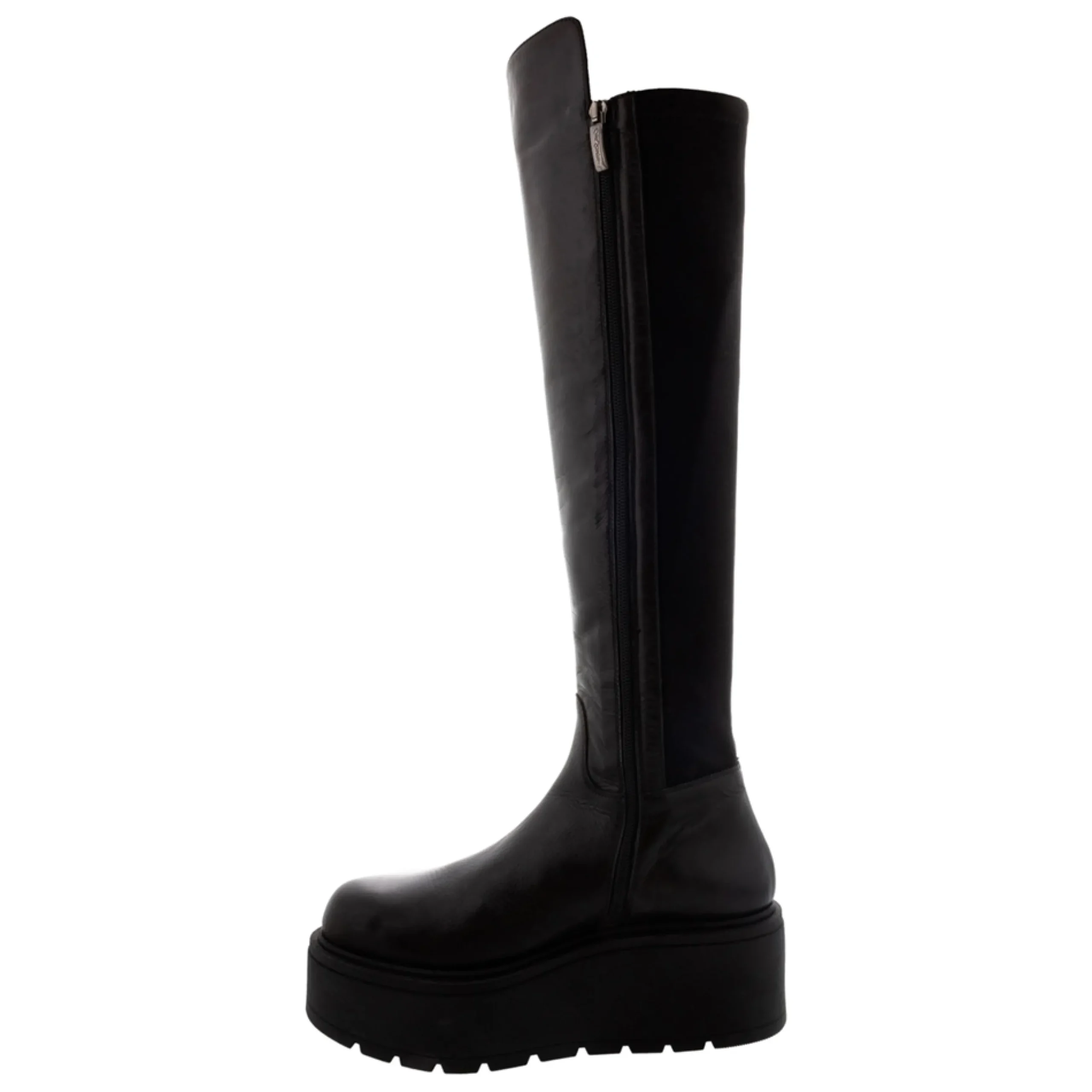 East Black Flatform Leather Knee High Boots