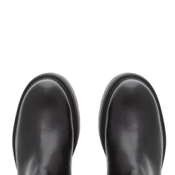 East Black Flatform Leather Knee High Boots