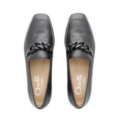 Elegance Black Leather Chain Loafers
