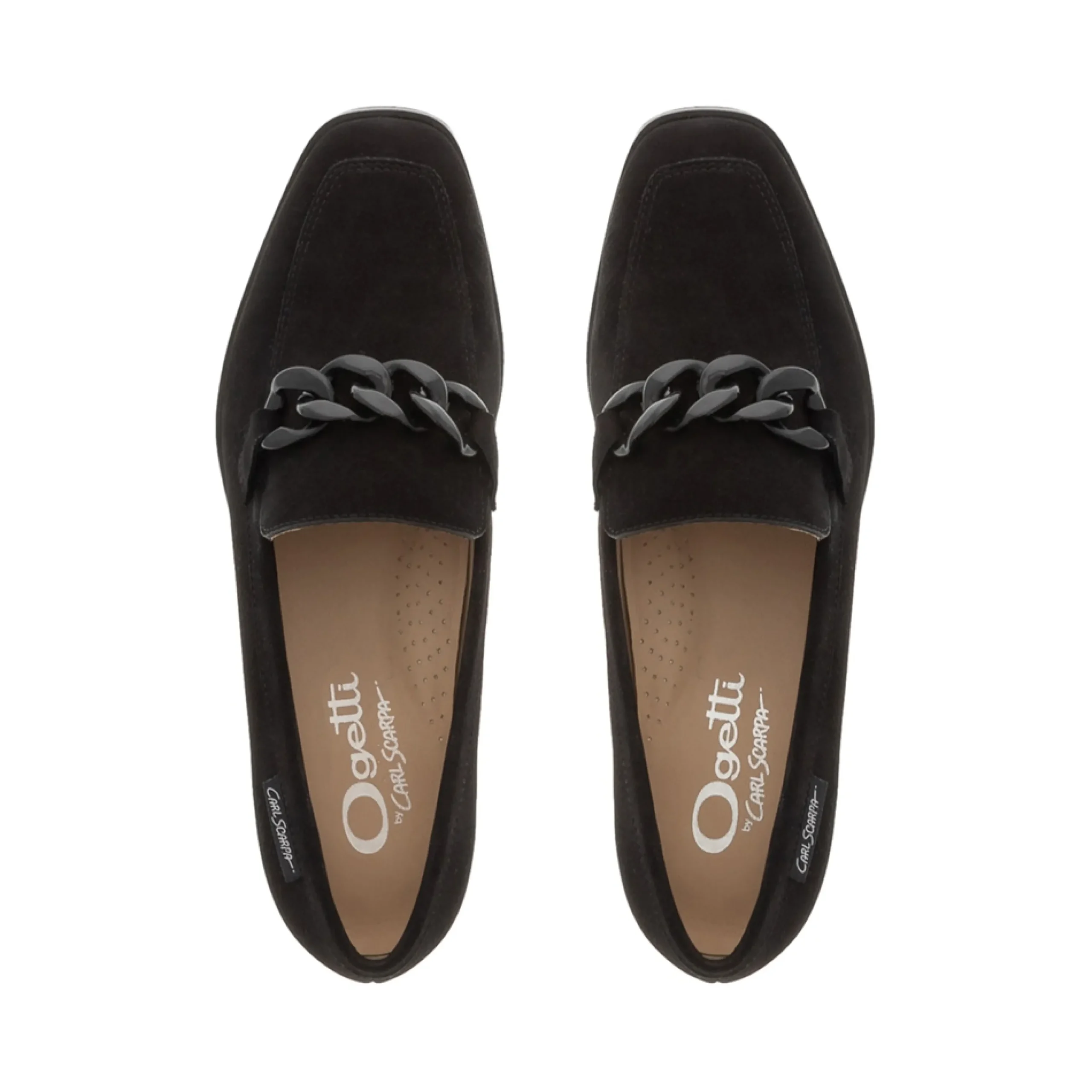 Elegance Black Nubuck Suede Chain Loafers
