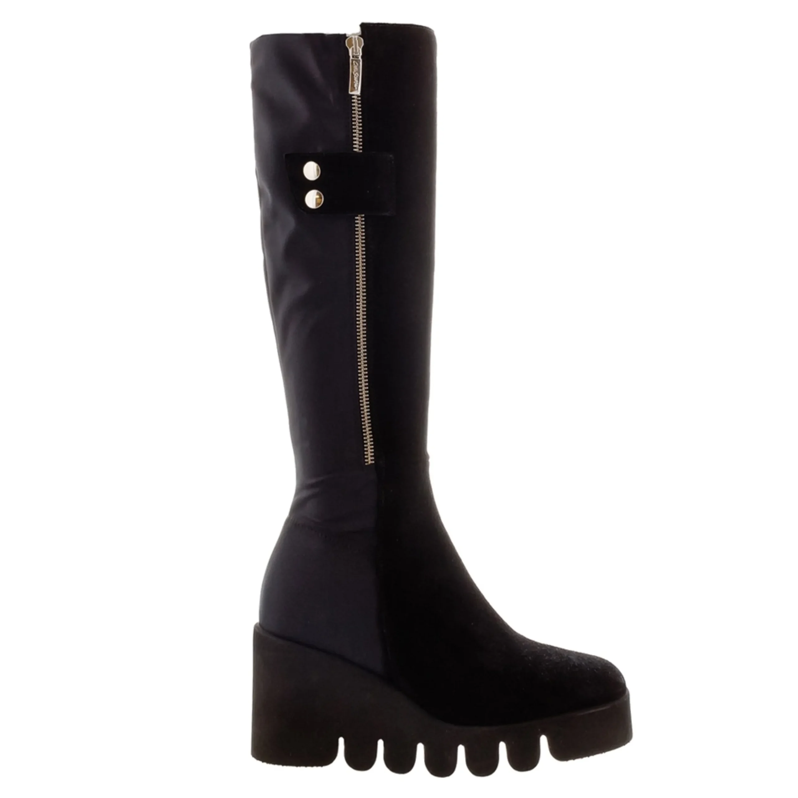 Hail Black Leather Wavesole Knee High Boots