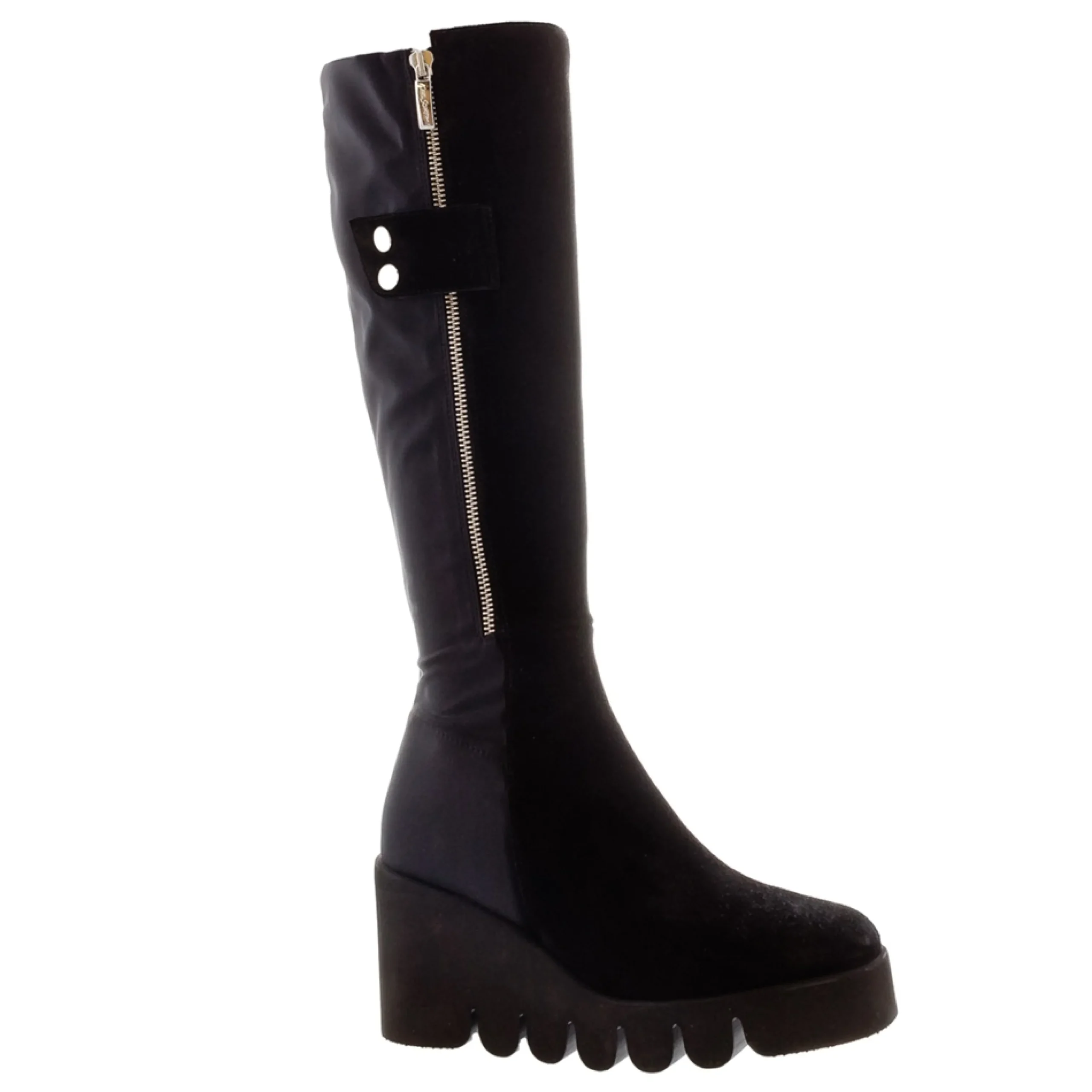 Hail Black Leather Wavesole Knee High Boots