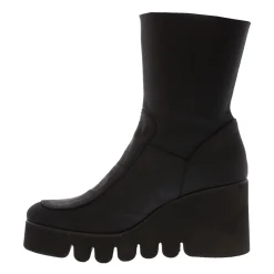 Laina Black Italian Lycra Wavesole Wedge Heel Ankle Boots