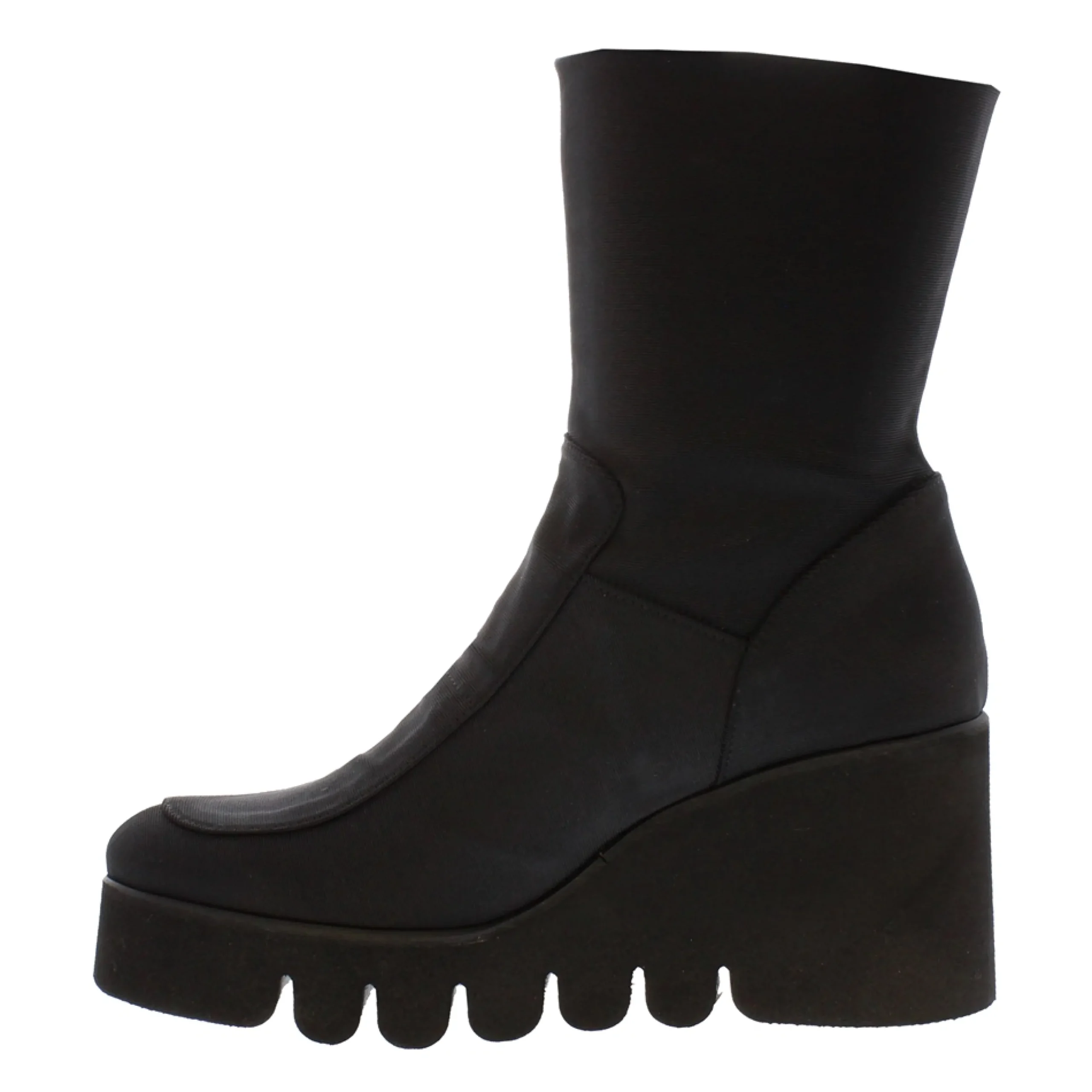 Laina Black Italian Lycra Wavesole Wedge Heel Ankle Boots