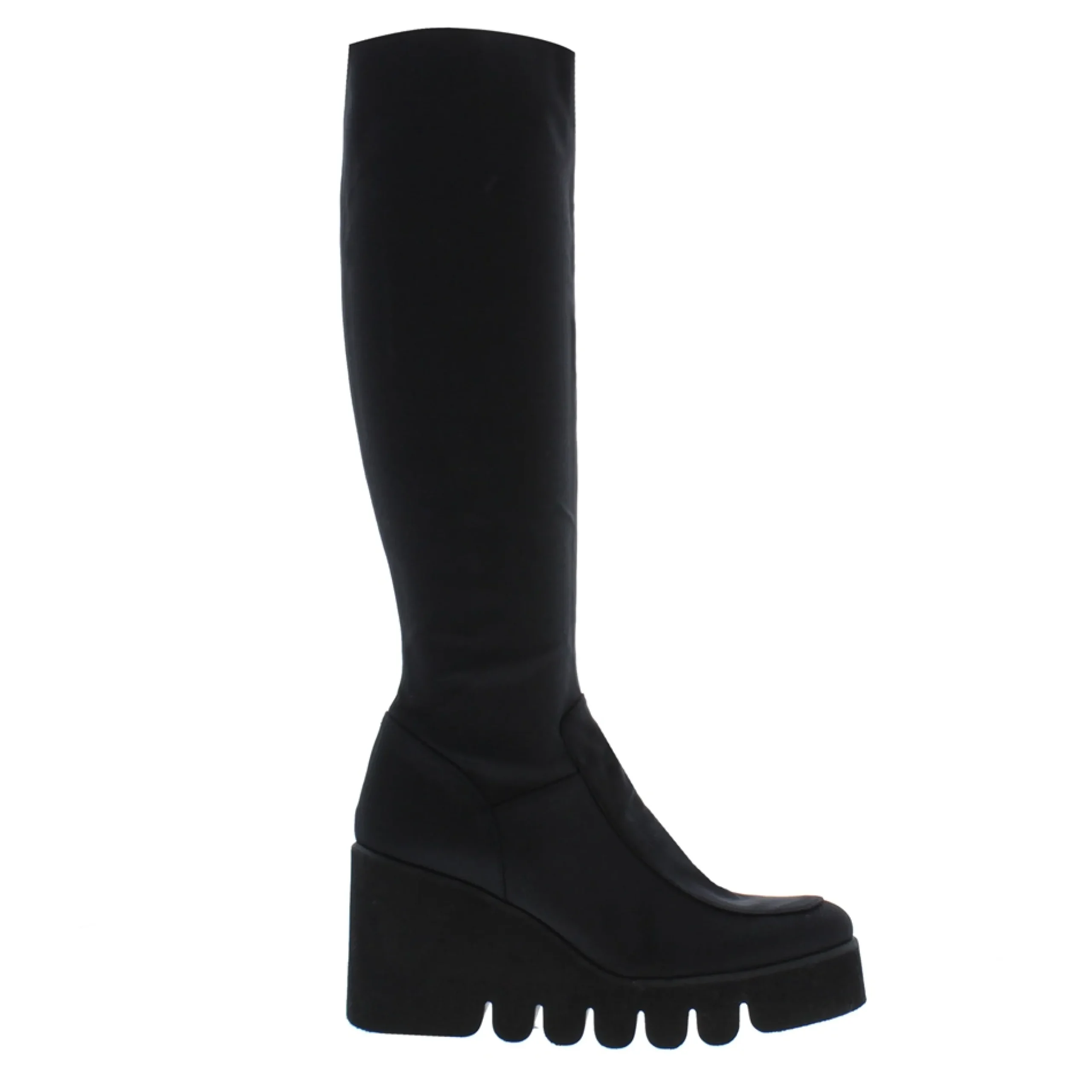 Lakelyn Black Italian Lycra Wavesole Wedge Heel Boots