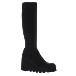Lakelyn Black Italian Lycra Wavesole Wedge Heel Boots