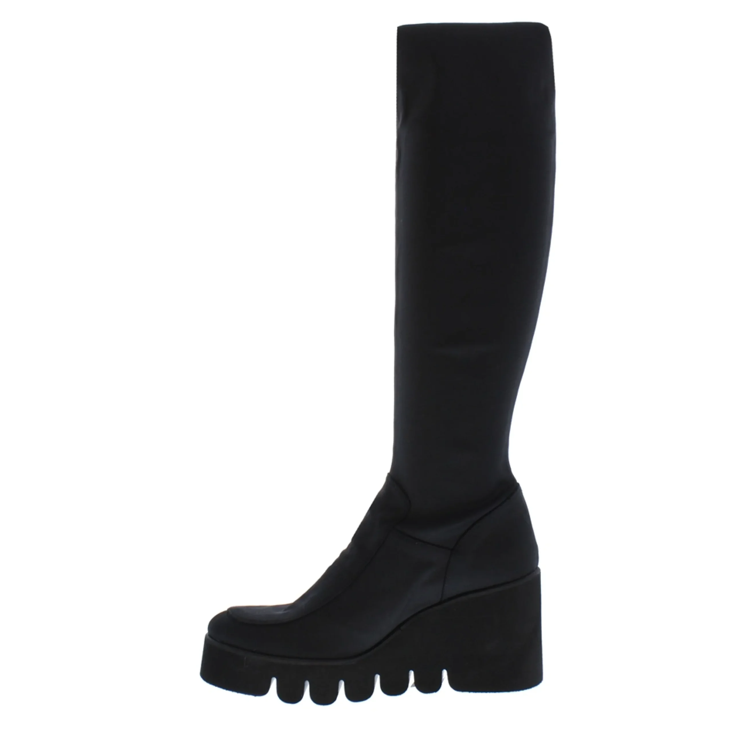 Lakelyn Black Italian Lycra Wavesole Wedge Heel Boots