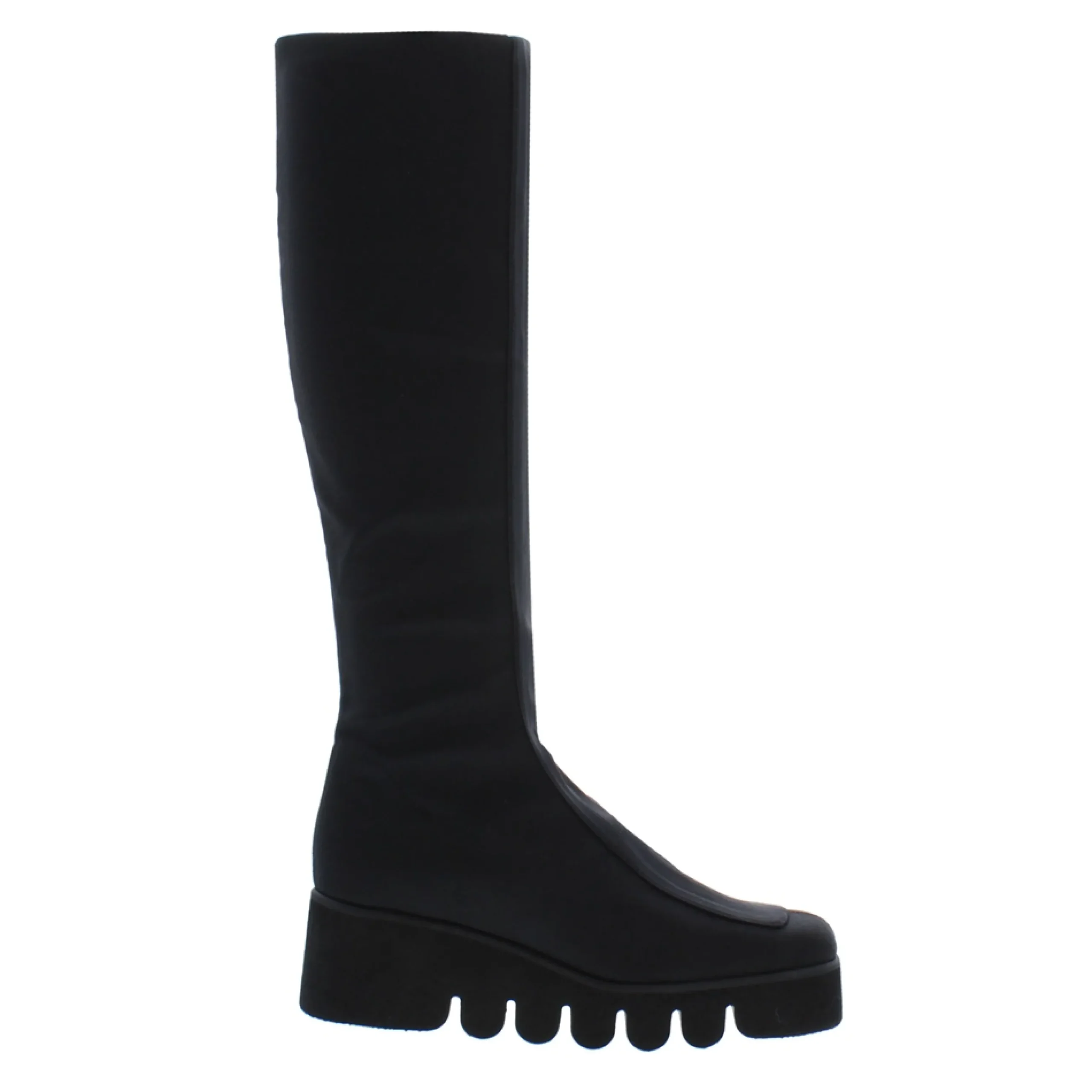 Lamese Black Italian Lycra Wavesole Wedge Heel Boots
