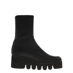Lanna Black Italian Lycra Wavesole Wedge Heel Ankle Boots