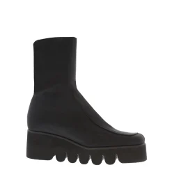 Lanna Black Italian Lycra Wavesole Wedge Heel Ankle Boots