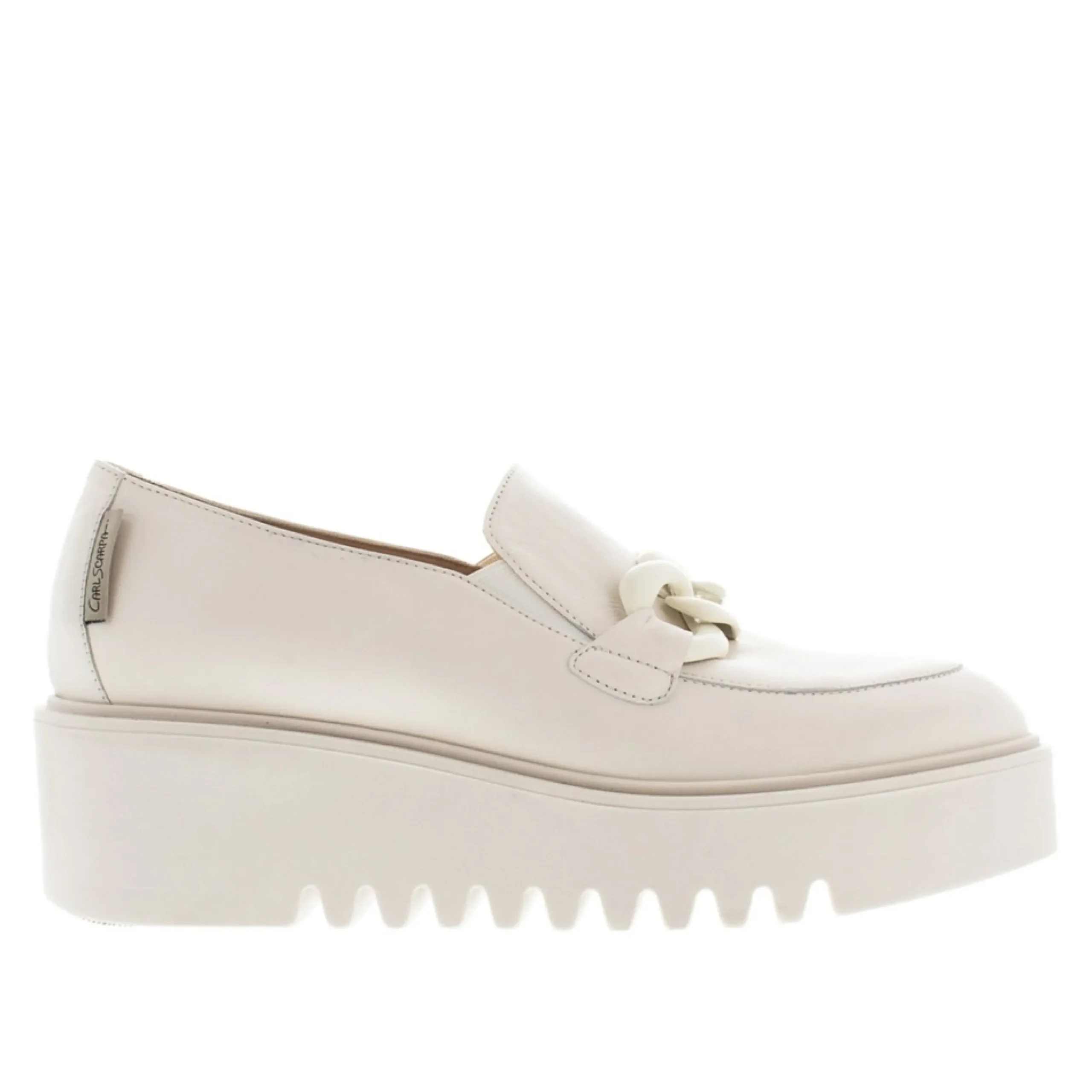 Lizi Italian Off White Chain Wedge Loafers