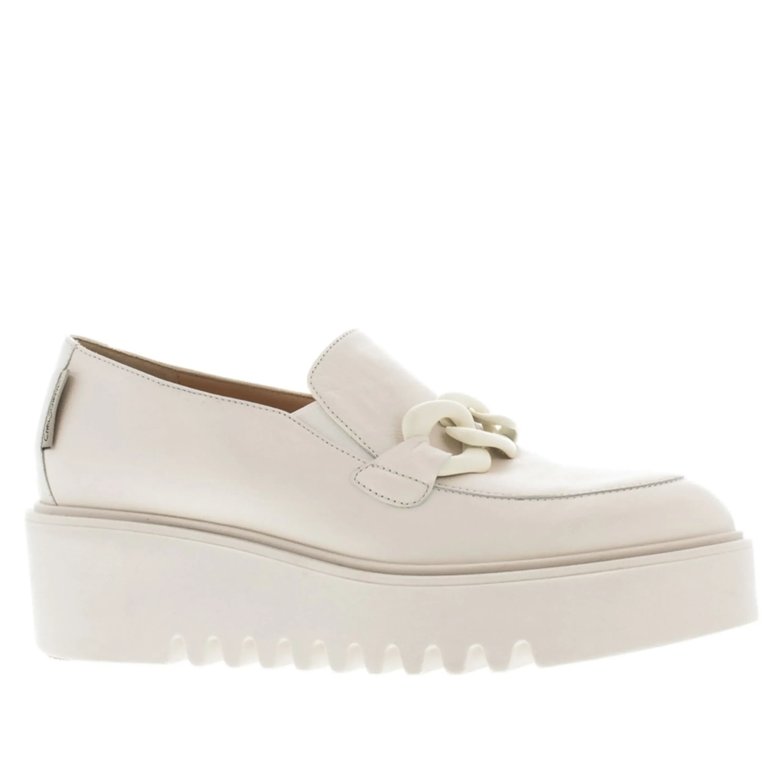 Lizi Italian Off White Chain Wedge Loafers