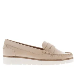 Lucentia Beige Leather Wedge Loafers