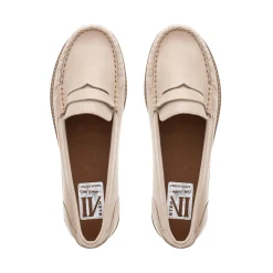 Lucentia Beige Leather Wedge Loafers