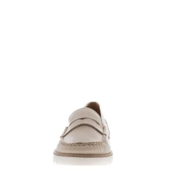 Lucentia Beige Leather Wedge Loafers