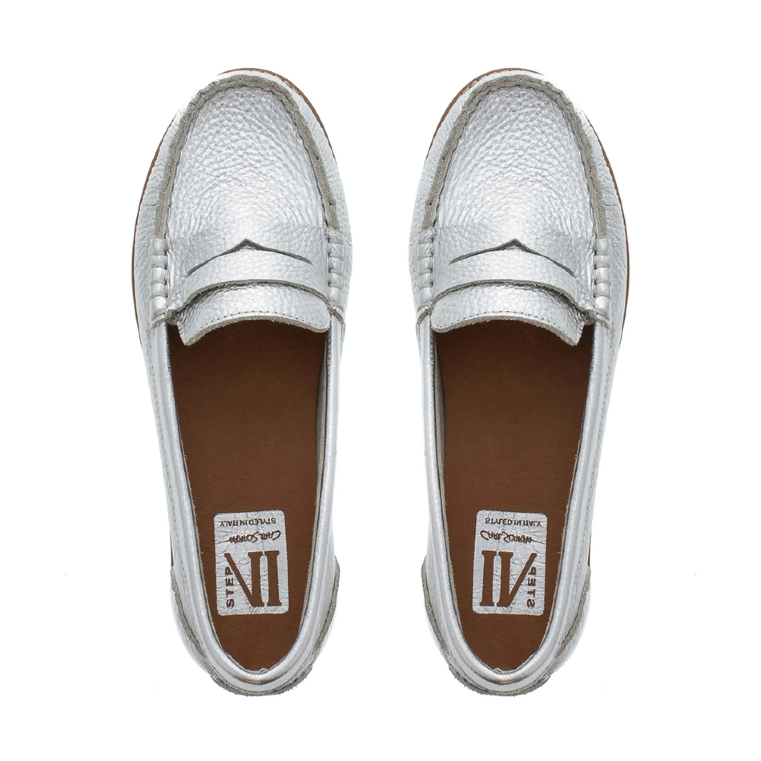 Lucentia Silver Leather Wedge Loafers