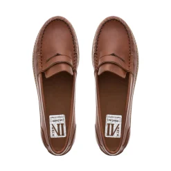 Lucentia Tan Leather Wedge Loafers