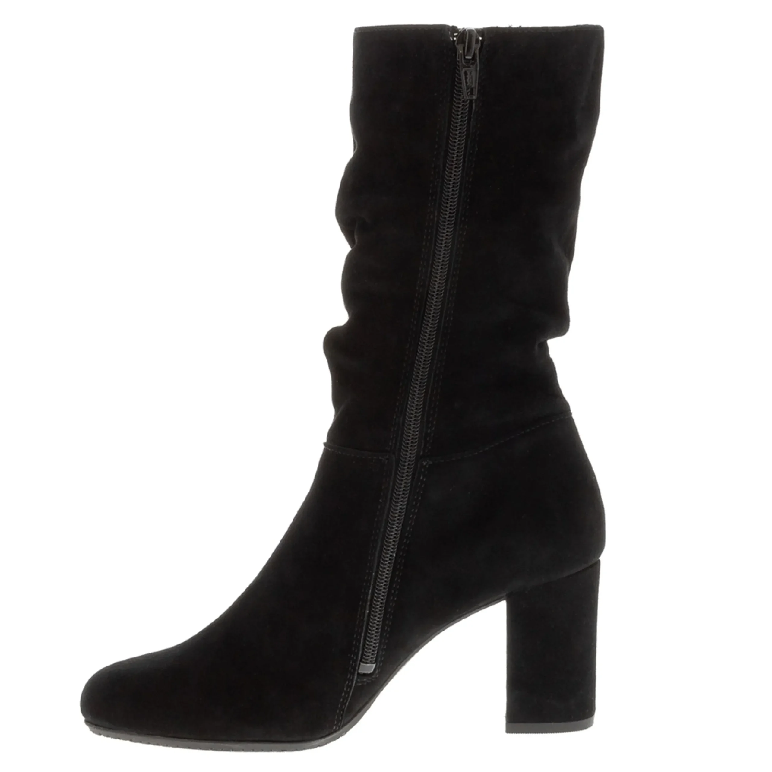 Mathilde Black Suede Rouched Ankle Boots