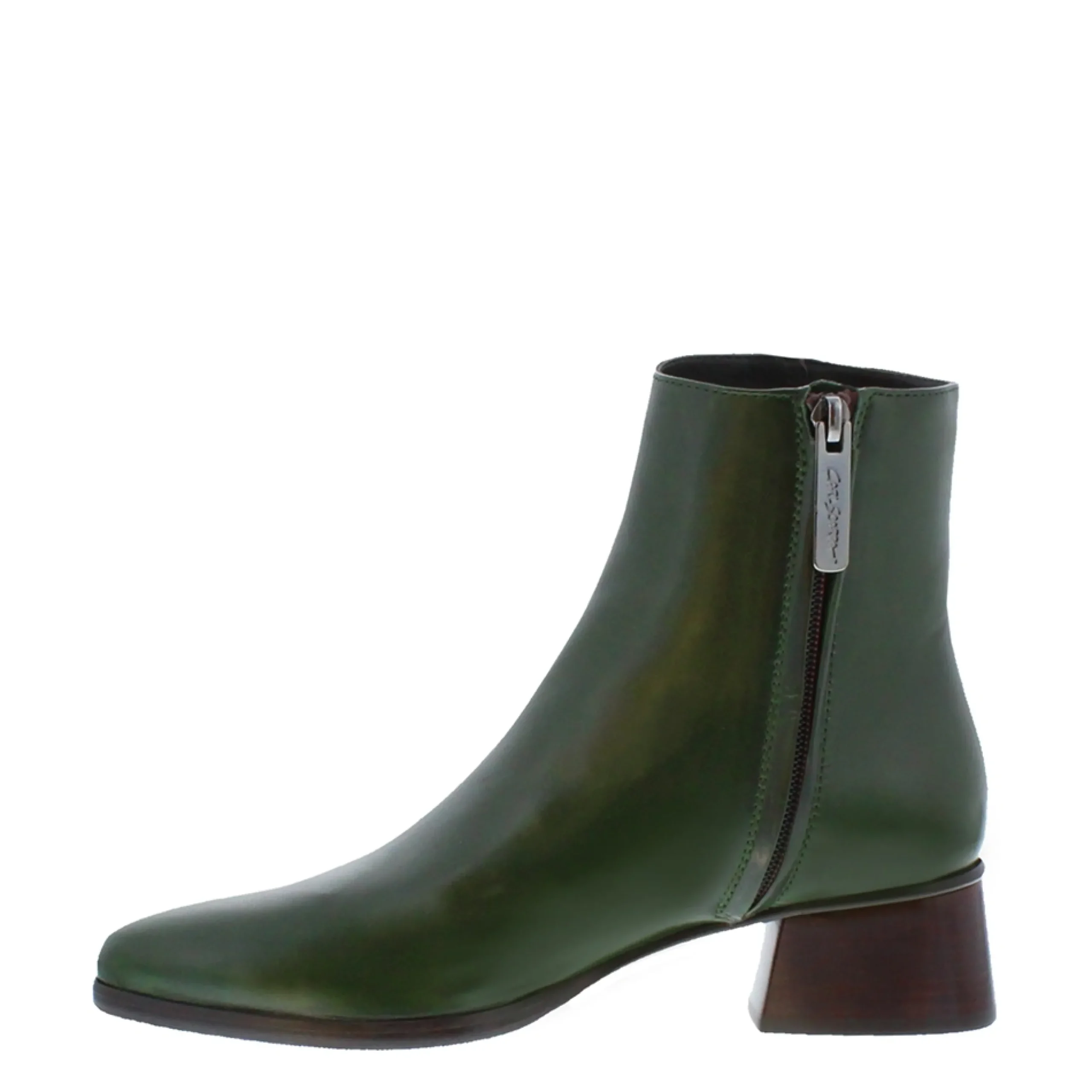 Megan Green Leather Ankle Boots