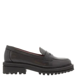 Meri Black Leather Chunky Penny Loafers