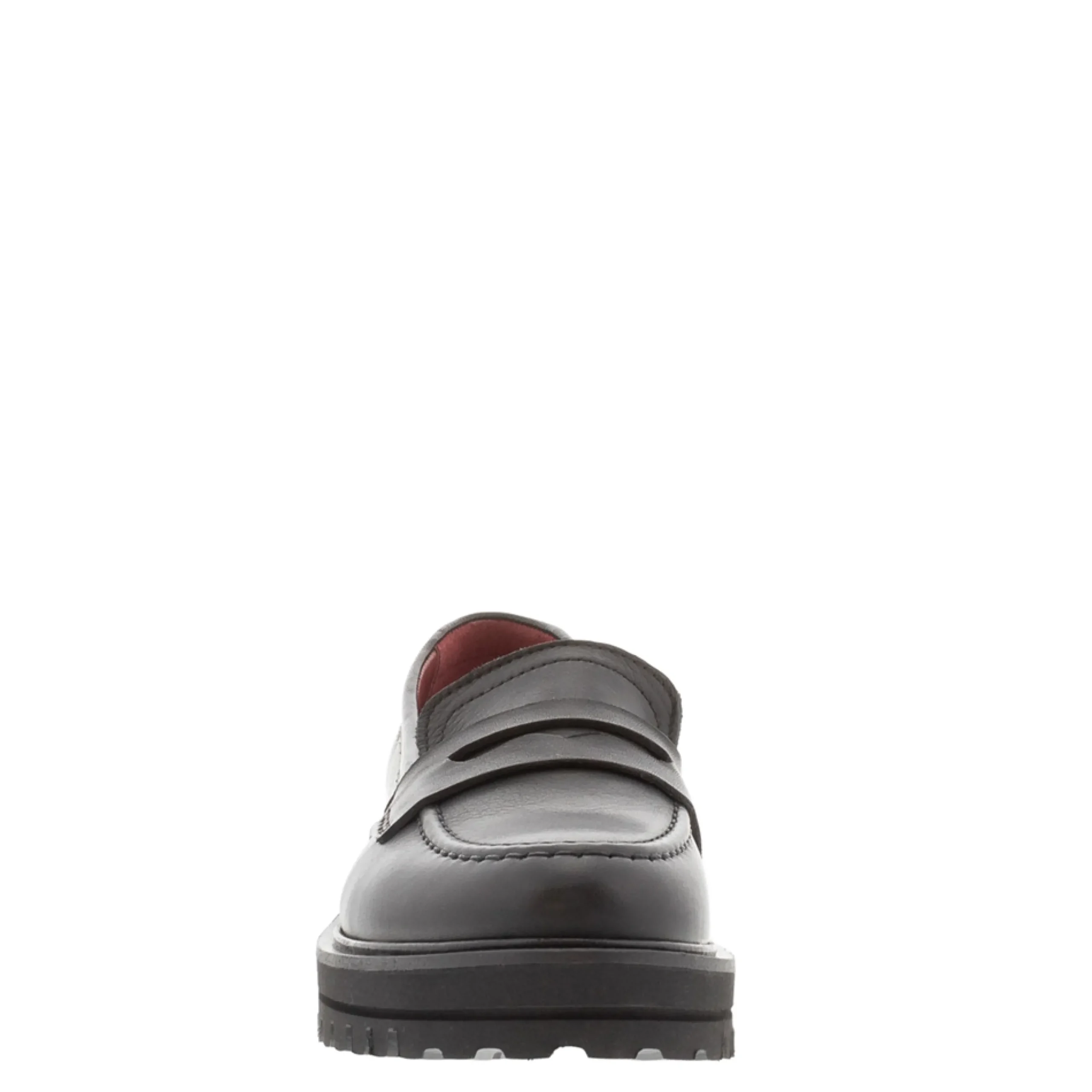 Meri Black Leather Chunky Penny Loafers