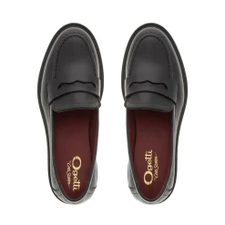 Meri Black Leather Chunky Penny Loafers