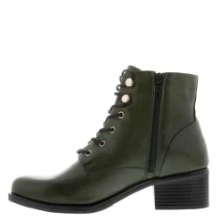 Ocean Green Leather Lace Up Ankle Boots