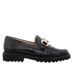 Petal Black Croc Snaffle Loafers