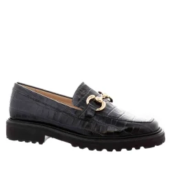 Petal Black Croc Snaffle Loafers