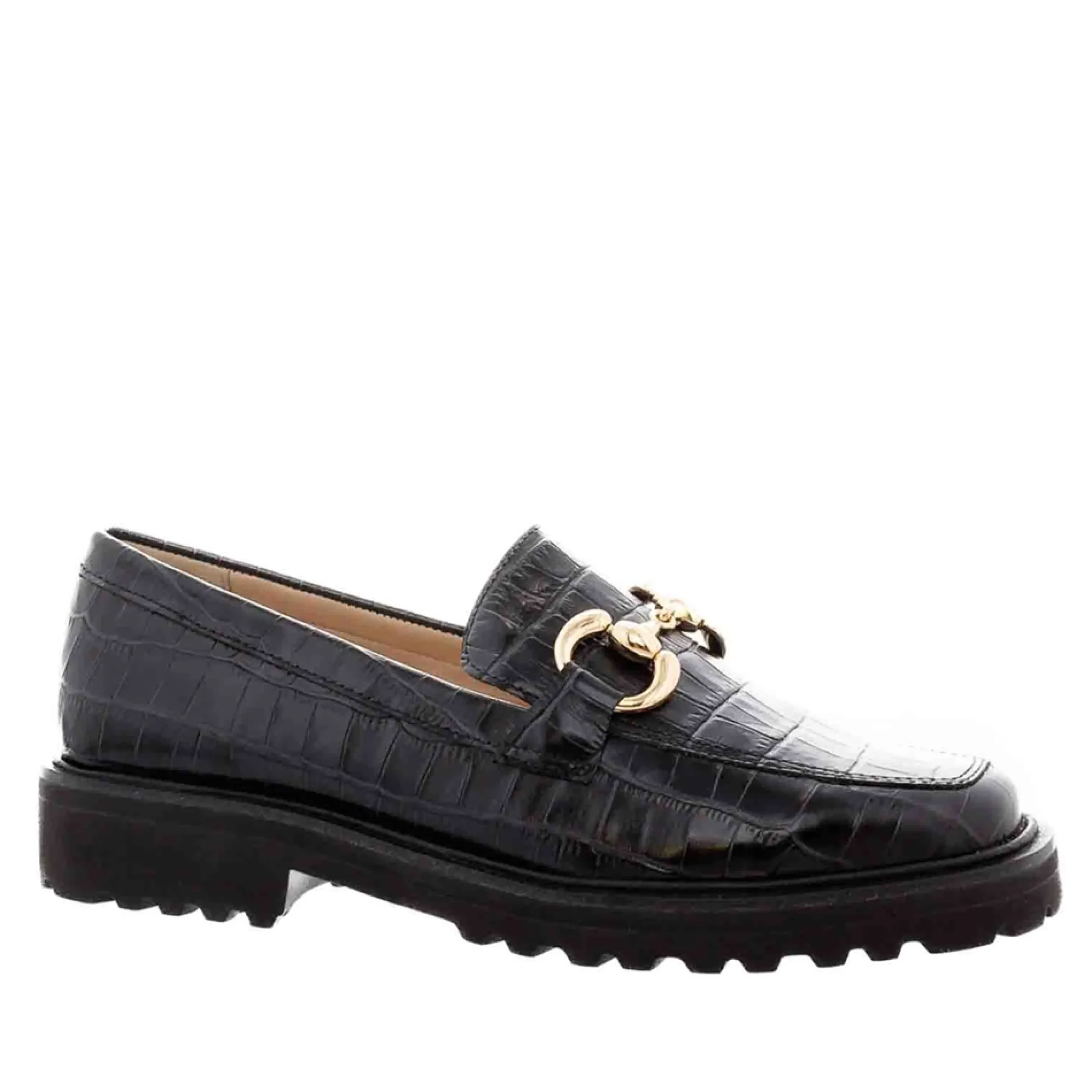 Petal Black Croc Snaffle Loafers