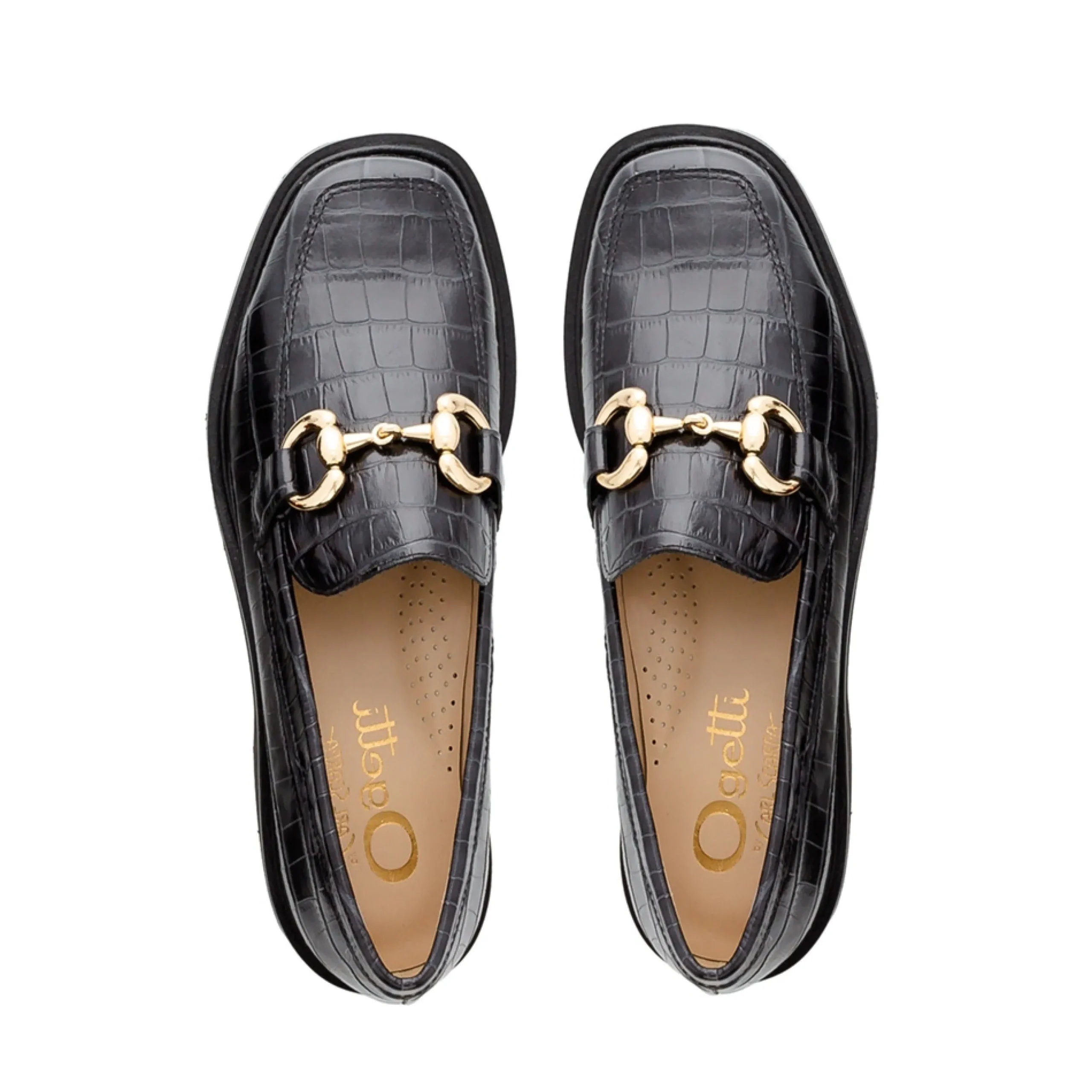 Petal Black Croc Snaffle Loafers