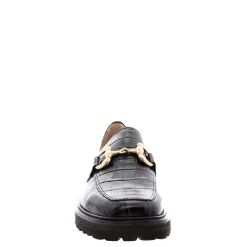 Petal Black Croc Snaffle Loafers